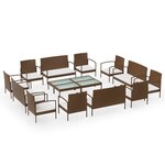 vidaXL Salon de jardin 16 Pièces avec coussins Résine tressée Marron
