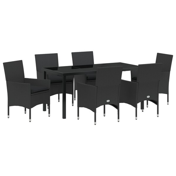 Ensemble de salle à manger de jardin 7 pièces vidaXL avec coussins en rotin noir