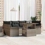 vidaXL Ensemble de canapé de jardin 7 pièces avec coussins gris en poly rattan et acacia