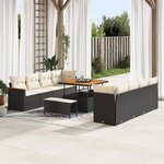 Ensemble de Canapé de Jardin 11 Pièces avec Coussins Noir Rattan Poly Acacia