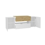FMD Meuble TV/Hi-Fi 182x33x70 2 cm Blanc et chêne artisanal