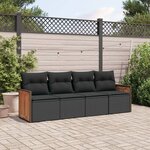 vidaXL Salon de jardin 4 Pièces avec coussins noir résine tressée
