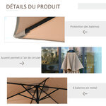 Parasol hexagonal inclinable dim. Ø 2 3 x 2 16H m métal polyester haute densité beige