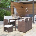 vidaXL Meuble à dîner de jardin 6Pièces et coussins Résine tressée Marron