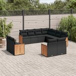 vidaXL Salon de jardin 11 Pièces avec coussins noir résine tressée