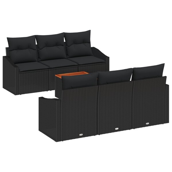 vidaXL Set de canapé de jardin de 7 pièces avec coussins noirs en poly rattan acacia