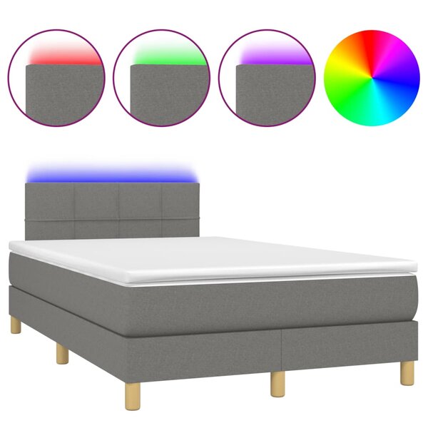 vidaXL Sommier à lattes de lit matelas LED gris foncé 120x190 cm tissu