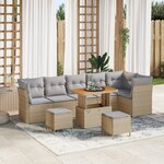 Set de Sofa de Jardin 9 pièces vidaXL avec Coussins Beige Rattan Synthétique Acacia