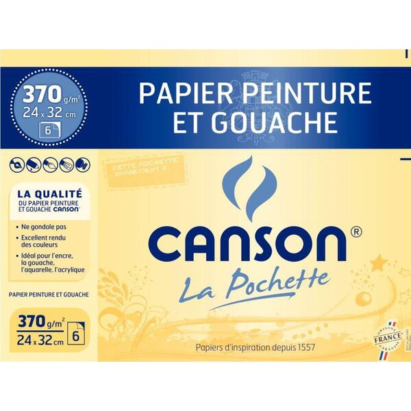 Pochette 6 feuilles de papier peinture et gouache 24 x 32 cm 370 g CANSON