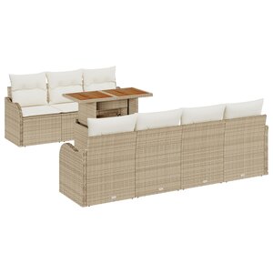 Ensemble de canapé de jardin 8 pièces avec coussins Beige Poly Rattan