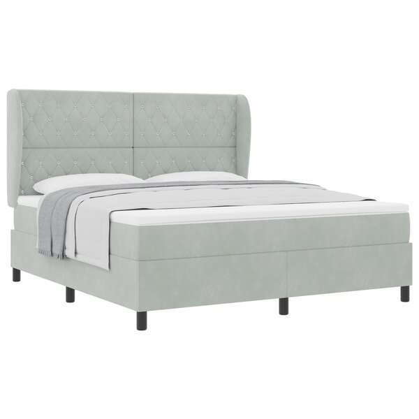 lit à ressort vidaXL avec matelas - Gris clair  180x200 cm  Velours
