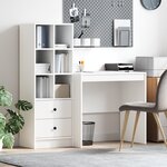 vidaXL Bureau avec rangement en bois d'ingénierie blanc