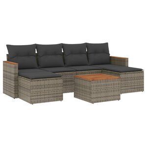 vidaXL Salon de jardin avec coussins 7 Pièces gris résine tressée