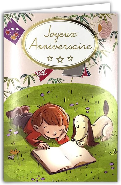 Carte Joyeux Anniversaire Petit Garçon Jeune Lecteur Enveloppe Blanche 12x17 5cm