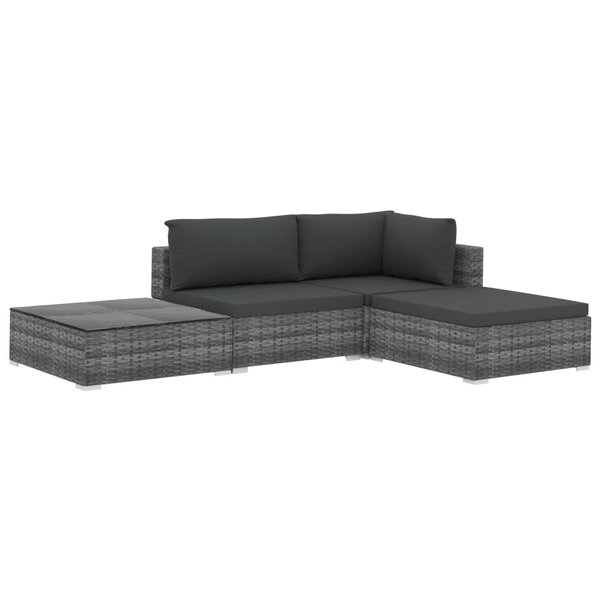 Salon de jardin meuble d'extérieur ensemble de mobilier 4 pièces avec coussins résine tressée gris 02_0016182