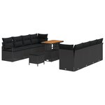 Ensemble de canapé de jardin 11 pièces avec coussins Noir Poly Rattan Acacia
