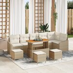 Ensemble de canapé de jardin 10 pièces avec coussins beige poly rotin acacia