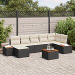 Ensemble de canapé de jardin 8 pièces avec coussins noirs en poly rattan et acacia
