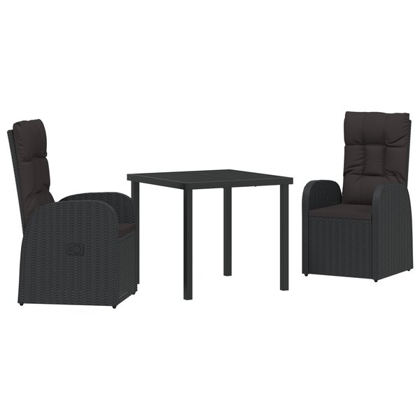 vidaXL Set de salle à manger de jardin 3 pièces avec coussins Noir Poly Rattan