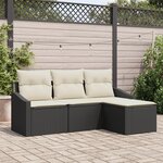 vidaXL Ensemble de canapé de jardin 4 pièces avec coussins Noir Rattan Poly