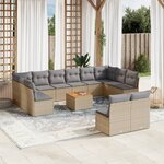 vidaXL Salon de jardin et coussins 13 Pièces mélange beige résine tressée