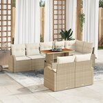 vidaXL Set de Canapé de Jardin de 9 Pièces avec Coussins Beige Poly Rotin