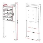 Bloc 4 boites aux lettres sur pied 4 compartiments superposé acier fin