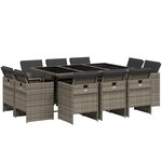 vidaXL Ensemble à manger de jardin 11Pièces avec coussins gris poly rotin