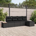 Ensemble de canapé de jardin 5 pièces avec coussins Noir Poly Rotin Acacia
