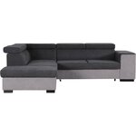Canapé d'angle gauche convertible + coffre 5 places - Tissu gris - 271 x 220 x 77 cm
