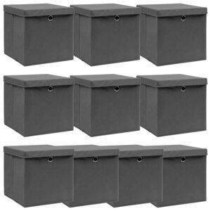 vidaXL Boîtes de rangement avec couvercle 10 Pièces Gris 32x32x32cm Tissu