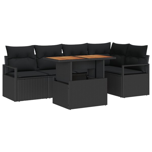 Ensemble de 6 pièces de canapé de jardin avec coussins noirs en poly rotin