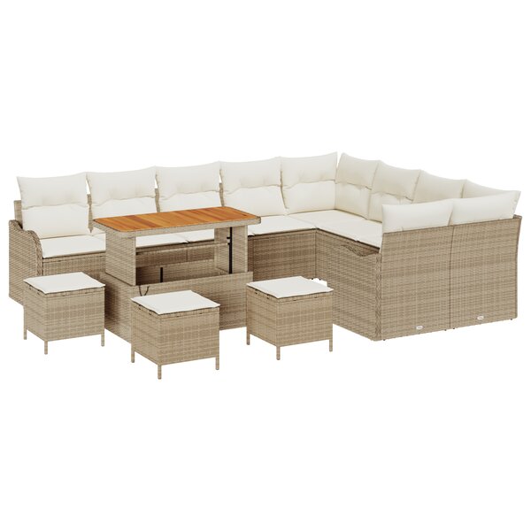 Ensemble de canapé de jardin vidaXL 13 pièces avec coussins beige poly rattan acacia