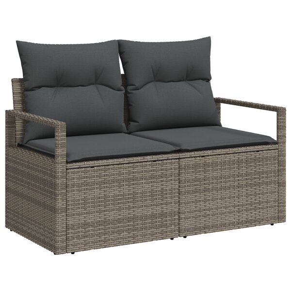 Canapé de jardin 2 places vidaXL avec rangement et coussins en poly rattan gris