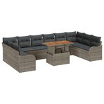 Ensemble de Canapé de Jardin 11 pièces avec Coussins Gris Rattan Poly Acacia