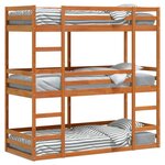vidaXL Lit superposé triple marron cire 75x190 cm bois de pin massif