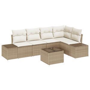 vidaXL Ensemble de Canapés de Jardin de 6 pièces avec Coussins Rattan Poly Marron