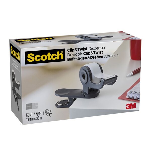 Clip & twist, dévidoir de ruban adhésif c19, gris anthracite, livré avec 1 rouleau adhésif 19 mm x 8,89 m
