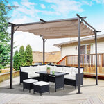 Pergola rétractable 3L x 3l x 2 30H m structure métal époxy anticorrosion noire + toile polyester haute densité 180 g/m² incluse beige