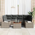 vidaXL Ensemble de canapé de jardin 7 pièces avec coussins gris en poly rotin et acacia
