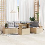 vidaXL Ensemble de salle à manger de jardin 6 pièces avec coussins Beige en poly rotin et acacia