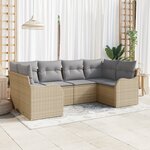 vidaXL Ensemble de Canapé de Jardin 6 Pièces avec Coussins Beige Rotin Polyester