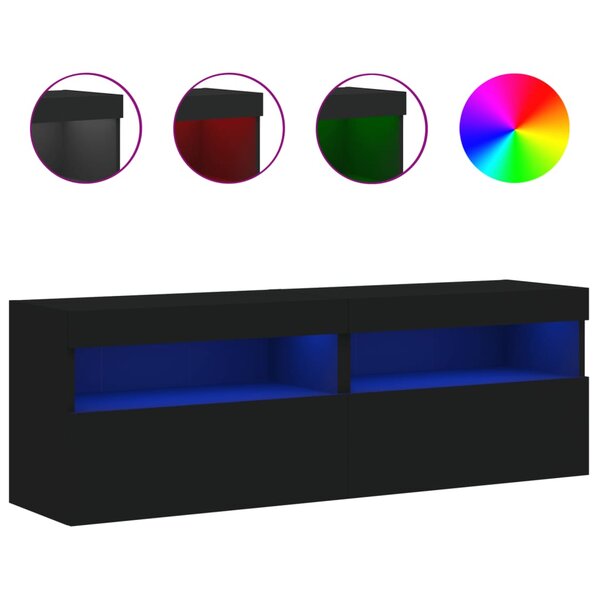 vidaXL Meubles TV muraux avec lumières LED 2 Pièces noir 60x30x40 cm