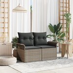 Canapé de jardin 2 places vidaXL avec coussins en polypropylène gris