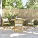 vidaXL Ensemble de bistro pliante 5 Pièces et coussins blanc crème bambou