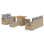 Ensemble de canapé de jardin 8 pièces avec coussins beige en rotin poly acacia