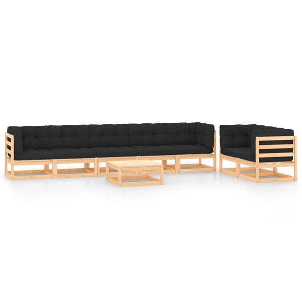 Salon de jardin meuble d'extérieur ensemble de mobilier 8 pièces avec coussins anthracite pin massif 02_0017474
