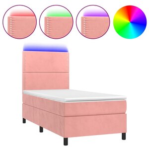 vidaXL Sommier à lattes de lit avec matelas LED Rose 90x200 cm Velours