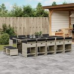 vidaXL Ensemble à manger de jardin et coussins 15 Pièces gris clair rotin