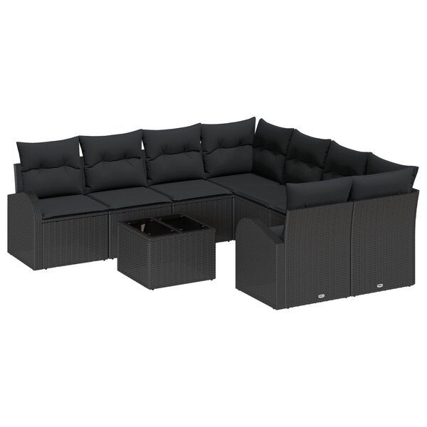 vidaXL Ensemble de Canapé Jardin 9 Pièces avec Coussins Noir Poly Rattan